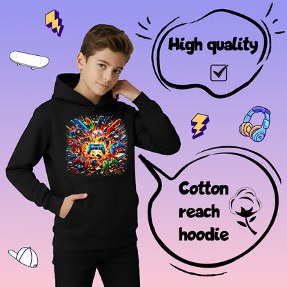 Sweat à capuche gaming – Fringoo gaming for Boys Cotton Rich Soft Hooded – Pads Explode noir