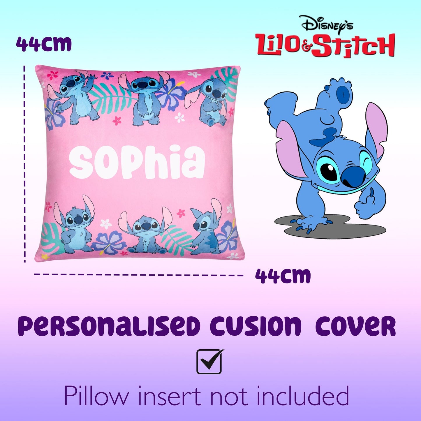 Housse de coussin Stitch – Disney Stitch 44 x 44 cm Super Soft Pillow Case Gift for Girls Bedroom Home Décor
