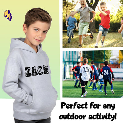 Fußball-Kapuzenpullover – Fringoo Fußball-Grau für Jungen, Baumwollreich, weicher Kapuzenpullover – Fußball-Alphabet-Grau