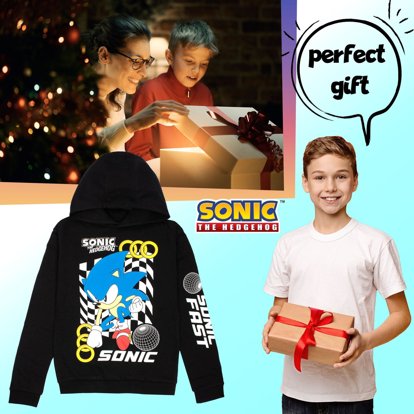 Sweat à capuche Sonic – THE HEDGEHOG Boys – 100% Cotton Hooded