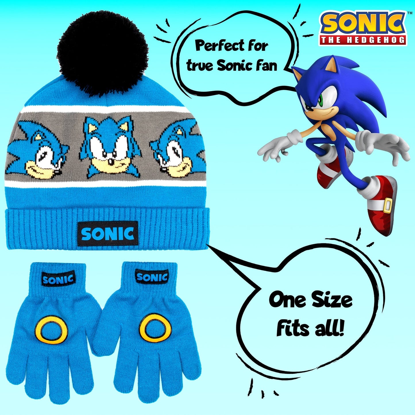 Ensemble bonnet et gants – Sonic THE HEDGEHOG Winter Set for Boys