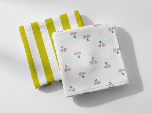 Cotton muslin cloths, set of 2, CHERRY POP
