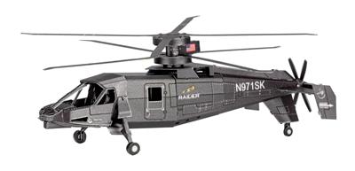 MetalEarth Aviation: S-97 RAIDER 12.5x11.3x4.3cm, maquette 3D en métal avec 2 feuilles, sur carte 12x17cm, 14+