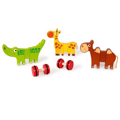 Scratch Preschool: 3 ANIMAUX DE SAFARI magnétiques ROULETTES 14x2x11cm, avec chameau, crocodile et giraffe et une paire de roues, en boîte, 18m+