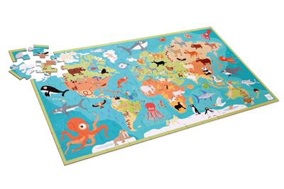 Scratch Puzzle XXL 100pcs: ANIMAUX DU MONDE 92x50cm, en boîte diam.26xH12cm, 5+