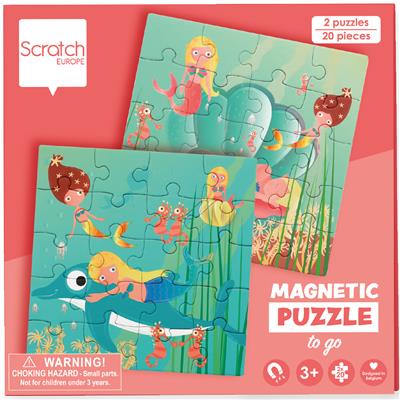 Scratch Puzzle Magnétique: LIVRE DE PUZZLE MAGNÉTIQUE EN ROUTE - SIRÈNES 18x18x1.5cm (plié), 54x18x0.5cm (déplié), avec 2 puzzles magnétiques de 20 pièces, 3+