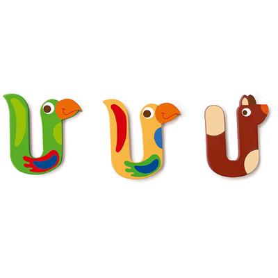 Scratch Lettre en Bois: LETTRE 'U', 3 modèles ass., 3 autocollants adhésifs inclus, sur carte